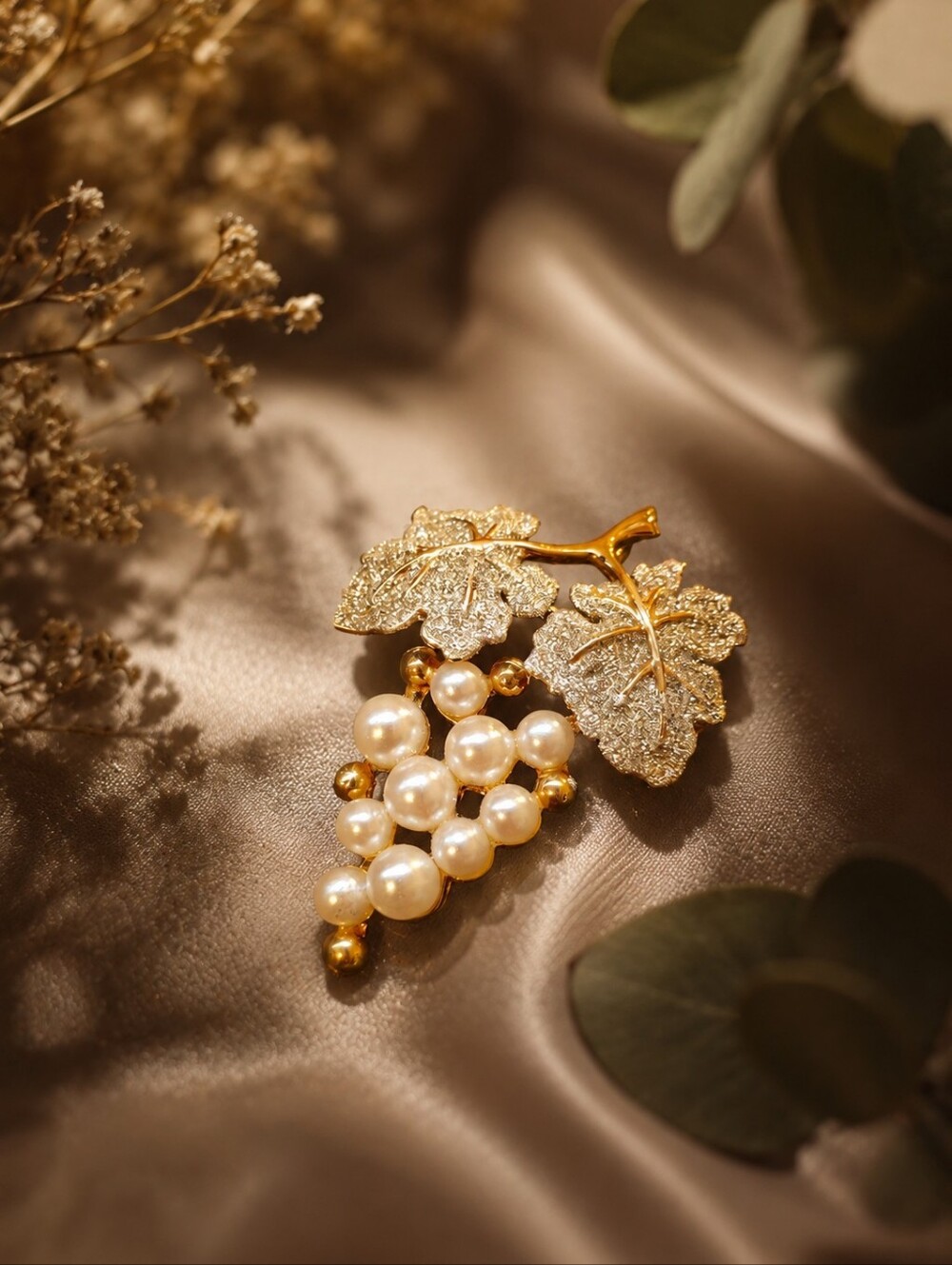Vintage Faux Pearl Grape Cluster Brooch Circa 1960s–1980s